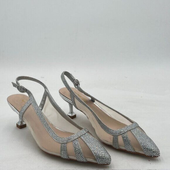 XYD Women Bridal Slingback Heels Pumps Closed Pointed Toe Slip On Mesh Rhineston - Picture 2 of 8